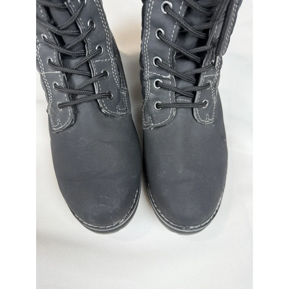 Polar Black Quilted Winter Boots Lace Up Side Zip Faux Fur Trim Womens 10 EU 41